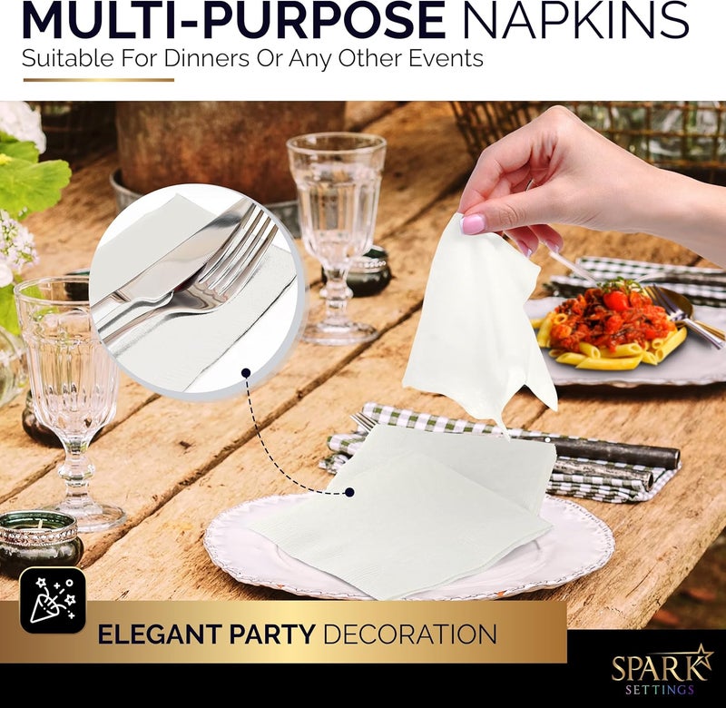 Amcrate 100 Pack White Beverage Napkins, Big Party Pack, 2 Ply, Ideal for Wedding, Party, Birthday, Dinner, Lunch, Cocktails. (5” x 5”) by - Image 5